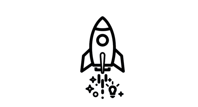 Outline rocket launching with light trail innovation and start up concept