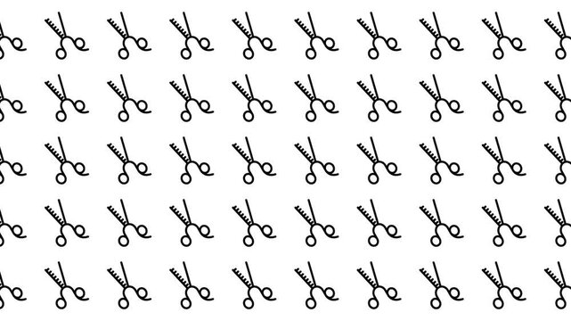 Numerous small black scissor icons on white background. Suitable for graphic design, crafting, office supply websites, and educational materials.