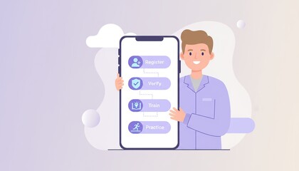 Man Holding Phone with App Interface - Modern Technology and Communication.