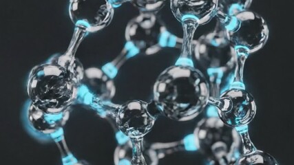Abstract Molecular Structure Animation With Glowing Blue Elements and Dark Background Ideal for Scientific Visualization and - Powered by Adobe