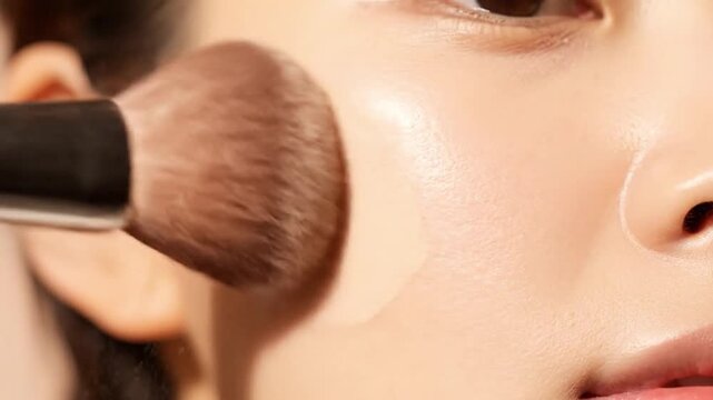 Applying Blush - A Close-Up of Makeup Application for a Flawless Look.