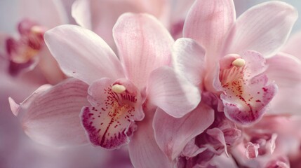 Fototapeta premium Pink orchid flower blooming in soft pastel light, a delicate representation of natural beauty and growth
