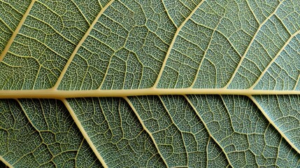 Green leaf showing biological veins and cellular structure. Detailed pattern of nature and organic life