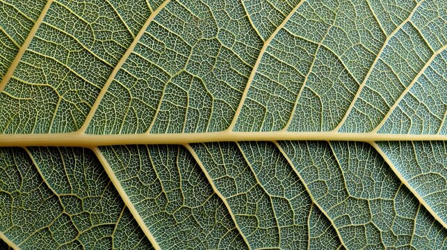 Green leaf showing biological veins and cellular structure. Detailed pattern of nature and organic life
