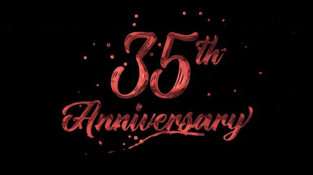 35th anniversary text animation in red metallic effect. suitable for celebrating special occasions, invitations, anniversary cards and social media. Includes alpha channel for any background.