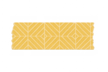 Yellow washi tape with geometric pattern, decorative isolated adhesive strip for scrapbooking and crafts on transparent background