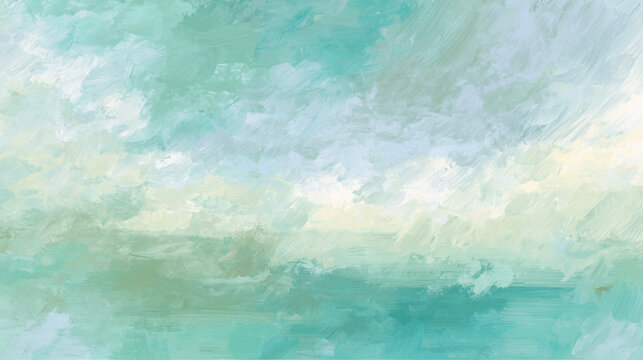 Abstract painting depicting tranquil sea and cloudy sky
