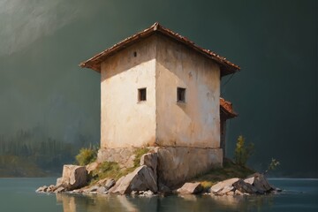 A rustic terracotta pot with rope handles sits on a dark surface, surrounded by delicate green vines and small yellow flowers, illuminated softly against a moody black background.