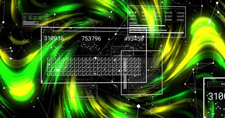 Displaying HUD panel showing keyboard grid and numeric readouts over neon green yellow streaks