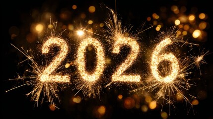 Festive fireworks celebrating the arrival of the year 2026 with sparkling lights in the night sky