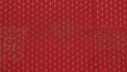 Golden Isometric Grid on Red Background