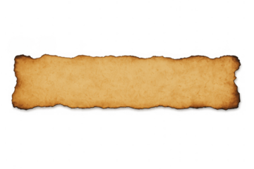 Old burnt parchment paper scroll banner with tattered ragged edges, vintage antique texture for messages, transparent background