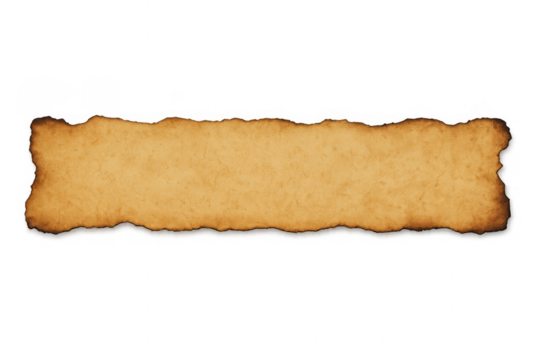 Old burnt parchment paper scroll banner with tattered ragged edges, vintage antique texture for messages, transparent background - Powered by Adobe