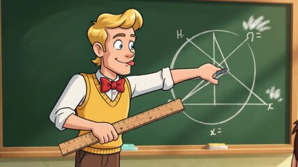 Cartoon teacher explains geometry at blackboard education and learning concept - Powered by Adobe