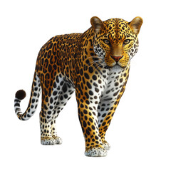 Obraz premium A majestic leopard isolated on transparent background, standing tall with its striking spotted coat, showcasing its power and grace in the animal kingdom