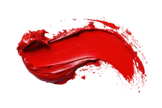 Smear of red lipstick isolated on transparent background, revealing the creamy texture and rich pigment of the cosmetic product, ideal for beauty and makeup concepts