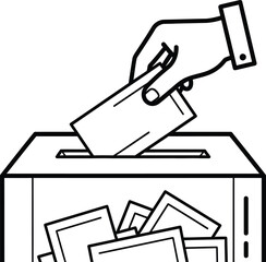 Person's hand is putting a ballot into the box full of ballots in vector