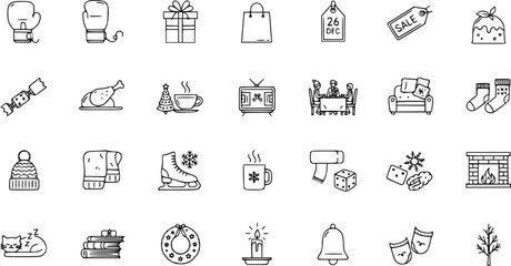 Christmas and Winter Line Icon Set: Holiday Season Elements