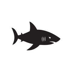 Obraz premium Sleek Black Shark Silhouette with Menacing Gaze and Sharp Fins Vector Illustration