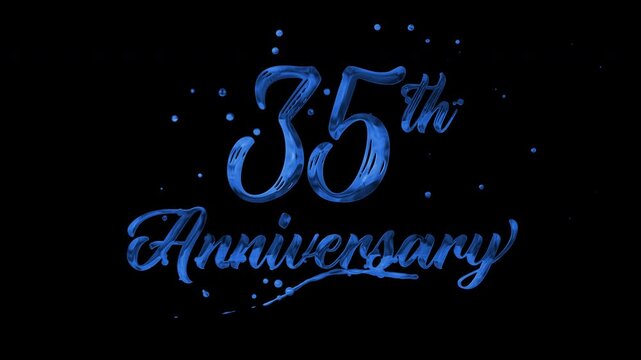35th anniversary text animation in blue metallic effect. suitable for celebrating special occasions, invitations, anniversary cards and social media. Includes alpha channel for any background.