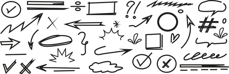 Hand-Drawn Doodle Arrows and Symbols Vector Design Set.