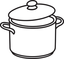 out line vector Illustration of a cooking pot with two handles and a lid slightly ajar showcasing the pot's interior