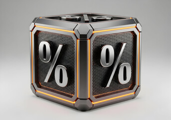 Percentage 3D box element % in lead grey and with orange neon light