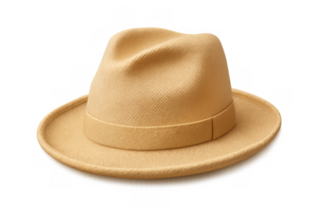 Beige felt fedora hat: classic unisex fashion accessory for elegance, style, and vintage appeal on transparent background