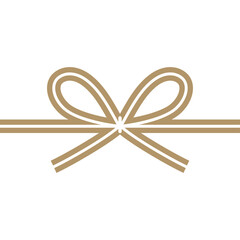 Elegant gold ribbon bow on transparent background with thin double line detail and knot accent