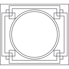 Elegant Geometric Border Design with Central Circle Frame and Square Accents Linear Outline Vector Art