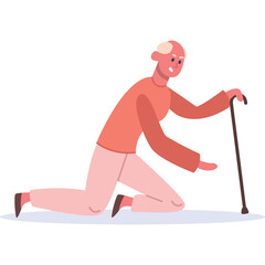 Obraz premium Elderly Person With Cane Kneeling Down With Outstretched Hand and Pink Outfit Against Transparent Background