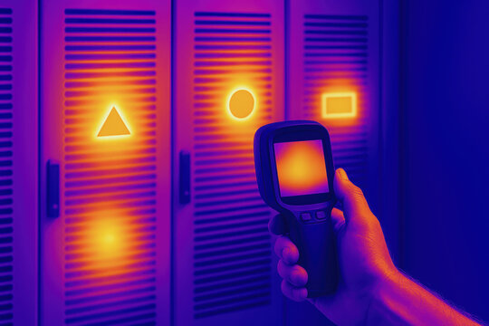 Thermal camera captures heat power data on center build surfaces with ai technology detecting temperature crunch in various shapes and patterns