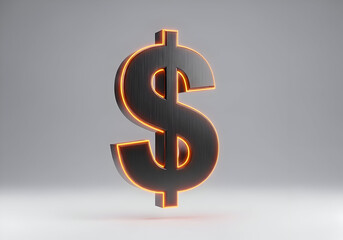 Obraz premium 3D lead gray dollar sign with orange neon lights.