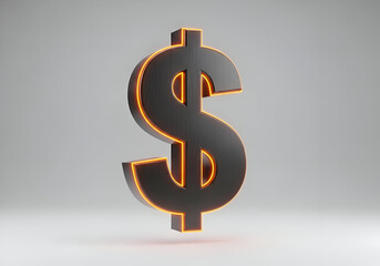 3D lead gray dollar sign with orange neon lights.