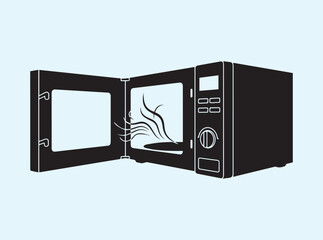 Minimal Microwave Icon with Open Door and Rising Steam
