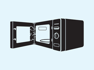 Solid Black Silhouette of Microwave with Steam Escaping
