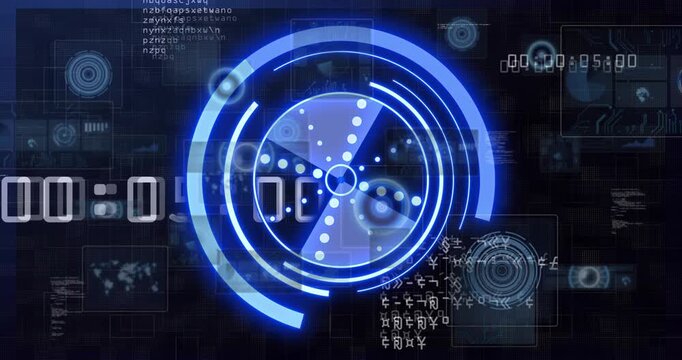 On start central blue HUD emerging, spinning while counters counting showing scan status