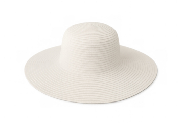 White sun hat with wide brim for summer fashion and beach protection creating a stylish accessory