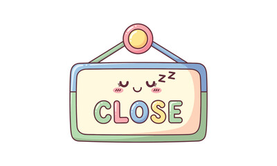 Cute Sleepy Kawaii Closed Sign Pastel Colors, Aesthetic Cute Close Board Vector Illustration