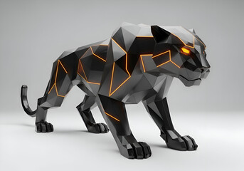 Metallic black panther with yellow and orange neon lights.