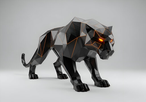 Metallic black panther with yellow and orange neon lights.