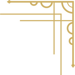 Elegant Gold Art Deco Corner Border Ornament with Geometric Shapes and Lines on a White Background