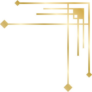 Elegant Golden Art Deco Corner Accent Border With Geometric Shapes And Lines On White Background
