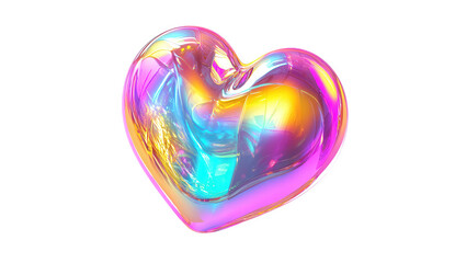 Iridescent heart isolated on transparent background a mesmerizing display of vibrant colors blending seamlessly, creating a captivating and ethereal symbol of love and affection