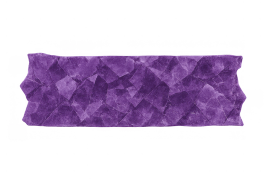 Purple crumpled adhesive washi tape with textured surface and rough edges on a transparent background, scrapbooking material