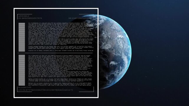 On scan command white rectangular HUD overlay populating text blocks and bars, scanning planet