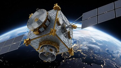 Captivating satellite orbits earth, showcasing global communication and technology advancements - Powered by Adobe