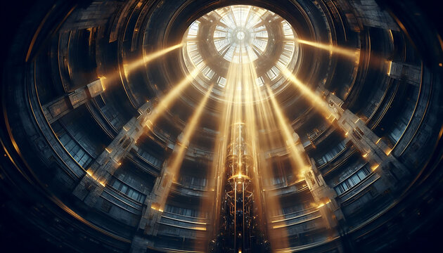 A glowing digital tunnel with light beams, symbolizing the flow of data and connectivity in the digital world.