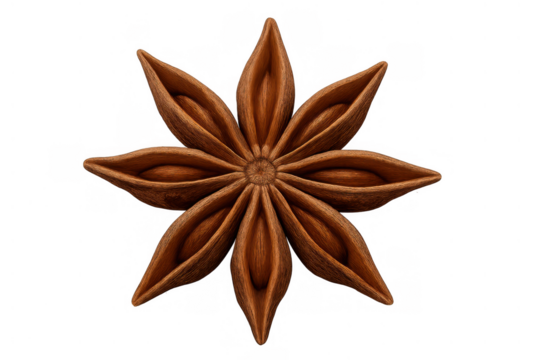Star anise natural spice with multiple pods, a dried aromatic ingredient featuring a distinct star shape, transparent background - Powered by Adobe