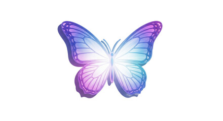 Beautiful iridescent butterfly with glowing wings in vibrant purple blue and pink hues isolated on transparent background